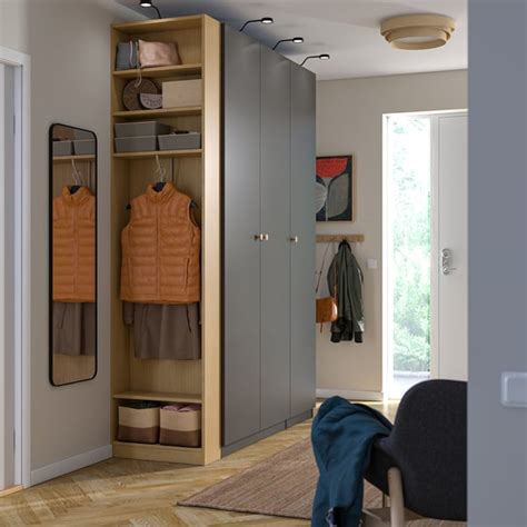 PAX / FORSAND wardrobe combination, dark grey dark grey/oak effect ...