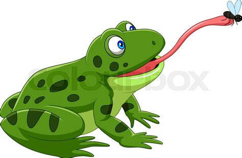 Cartoon frog catching a fly | Stock vector | Colourbox