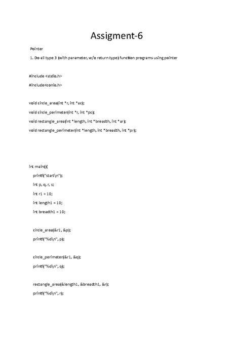 Assigment 6 - programming in c - Assigment- 6 Pointer Do all type 3 ...