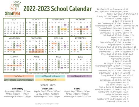 School Calendar & Times | Sierra Vista Unified School District