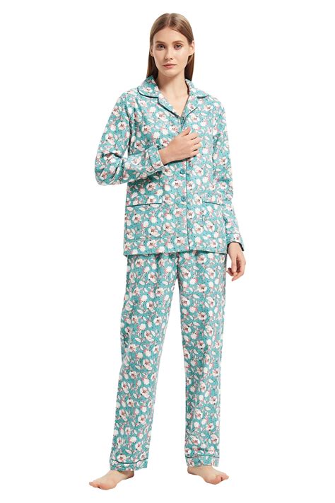 GLOBAL Womens Flannel Cotton Pajama Set Long PJs Flannel Loungewear ...