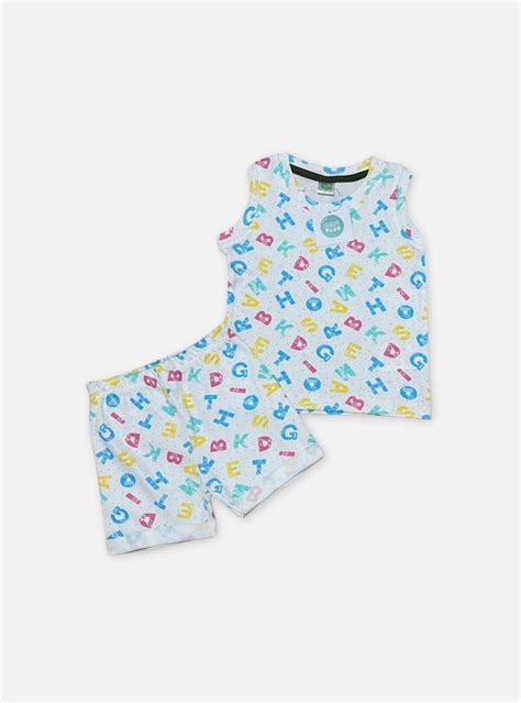 Kids Sleeveless T - Shirt Shorts Set - Alphabets White – The Little ...