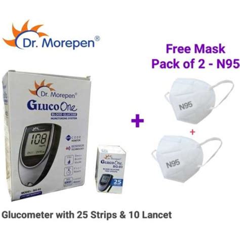 Dr. Morepen Glucometer with 25 Strips and 10 Lancet and Two N95 Mask ...