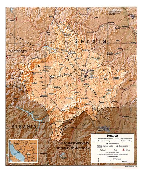 Large political and administrative map of Kosovo with relief, roads ...