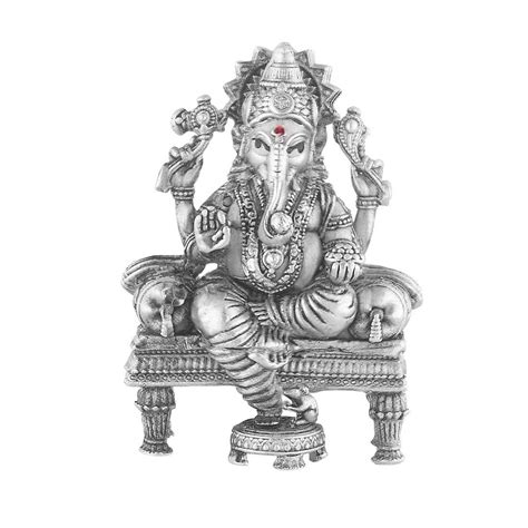 Silver Idol of Ganesha On Patla. Antique Look God Idol ~ CaratCafe