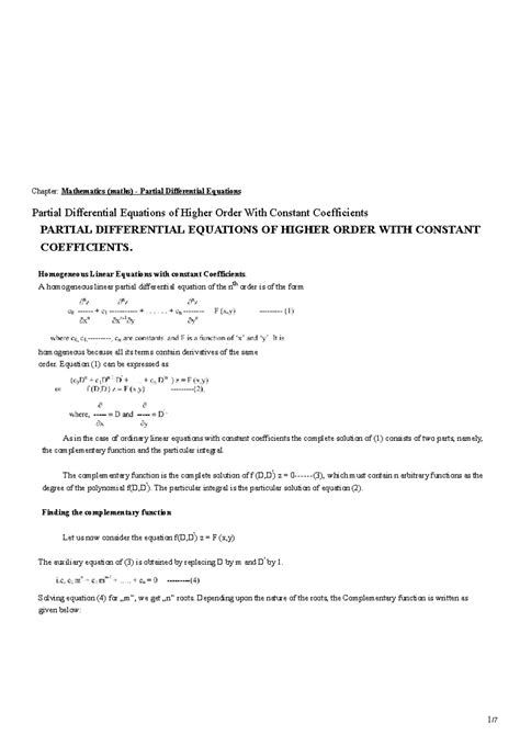 Mathematics (MATH) - Higher Order Partial Differential Equations - Studocu