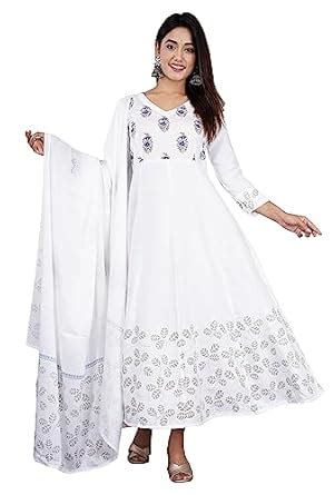 Buy Skyasia Women Floral Printed Anarkali Kurta with Dupatta Set(White ...