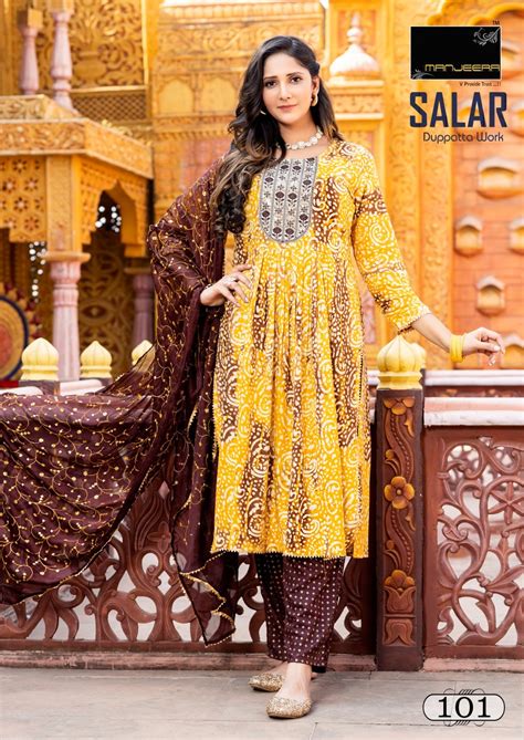 Manjeera Salar Naira Cut Exclusive Kurti Pant With Dupatta Collection