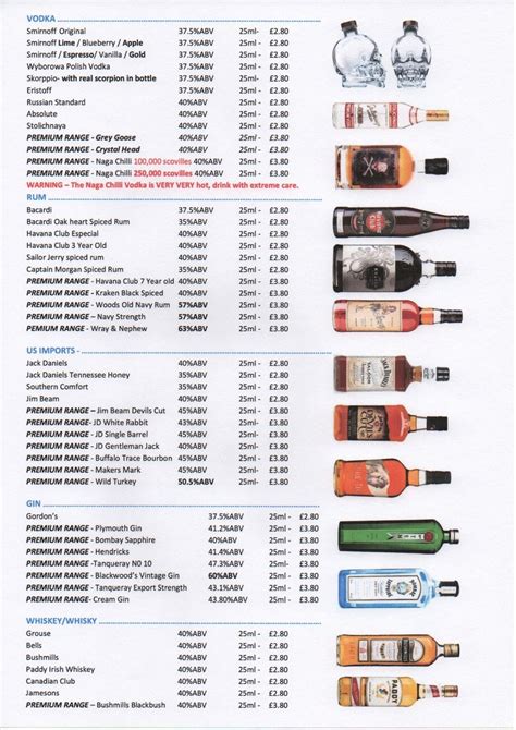 Page two of our fantastic price list | Alcohol bar, Liquor prices ...