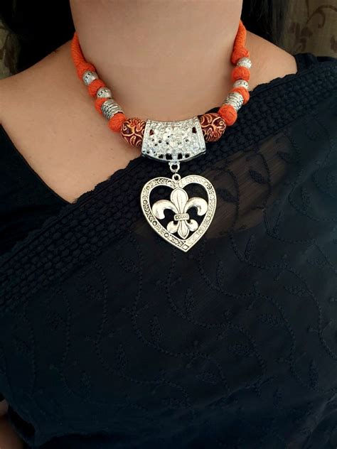 Oxidised Silver Fusion Orange Thread Necklace – Jaipri