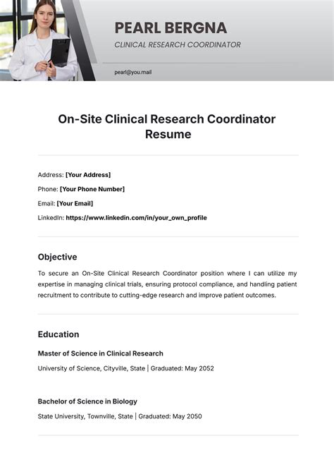 Free On-Site Clinical Research Coordinator Resume Template to Edit Online
