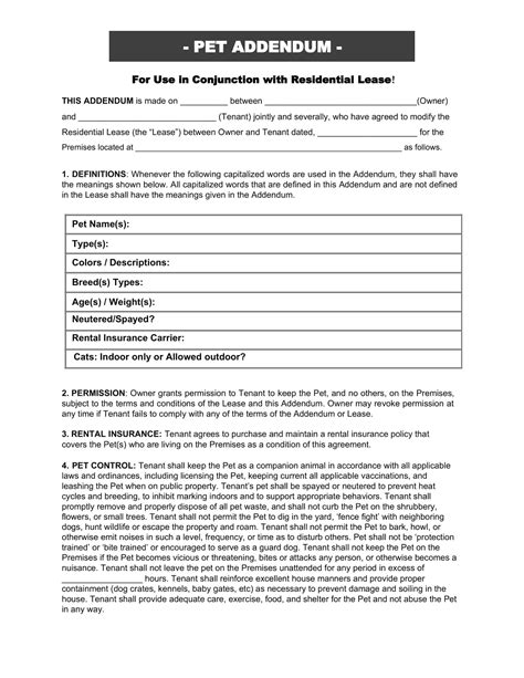 Free Printable Pet Addendum Templates [PDF, Word] Lease