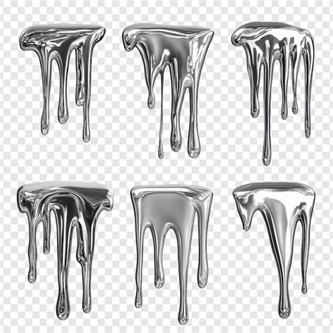 6개의 녹은 금속 방울 컬렉션 추상 은 액체 질감 배경 | 무료 PSD 파일