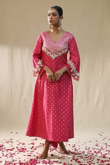 Buy Pink Chanderi Silk, Cotton, Silk, Kota Doria Embroidery, Zari Self ...