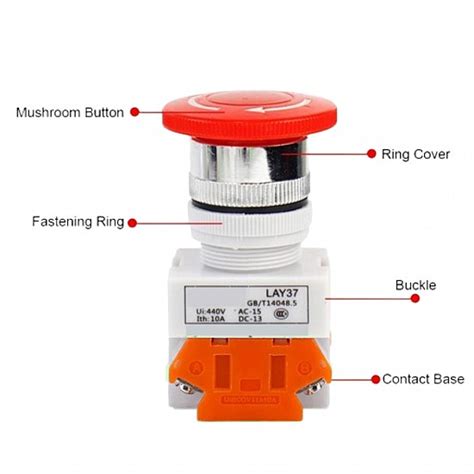 LAY37 02ZS 2 Normally Closed Self-Locking Mushroom Head Emergency Stop ...