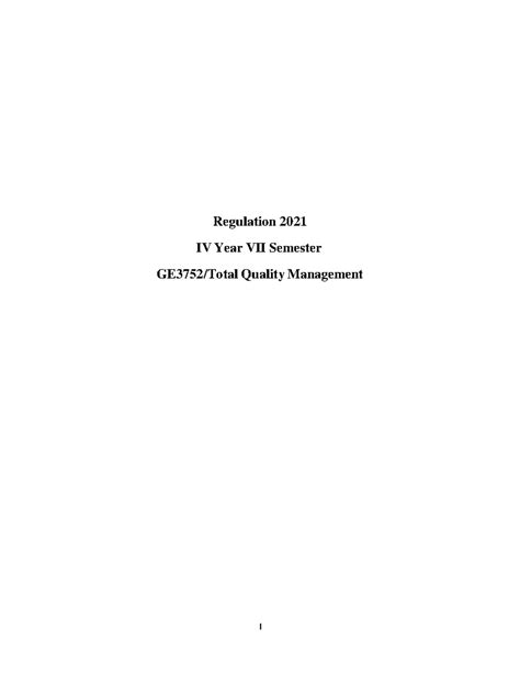 TQM Notes- 1 to 5 Uints - Tqm - Regulation 2021 IV Year VII Semester ...