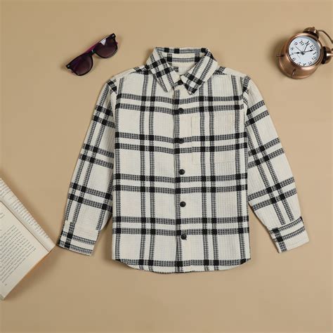 Boys Tartan Checked Shirt White Black