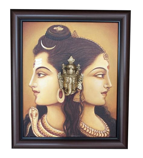 Shiva Parvathi Ganga River Brass Ganesha Head Canvas Painting Shiv ...