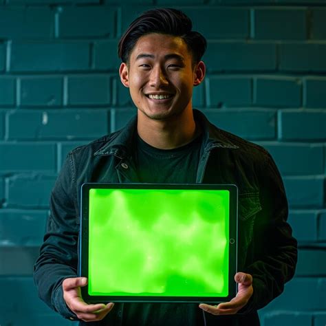 3d male character holding and presenting to a laptop with empty screen ...