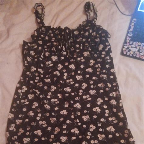 Black dress, flower pattern - Depop