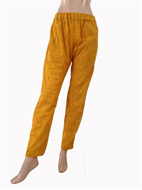 Slub Cotton Pants with Pockets, Fully Elasticated, Yellow, PN1108 ...