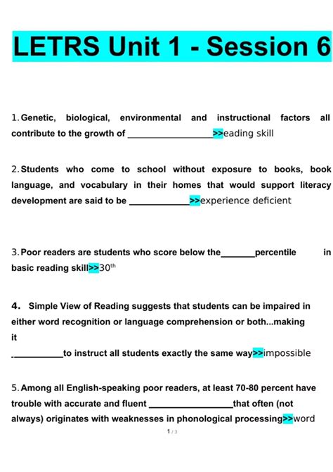 LETRS Unit 1 - Session 6 Questions with complete solutions - LETRS ...