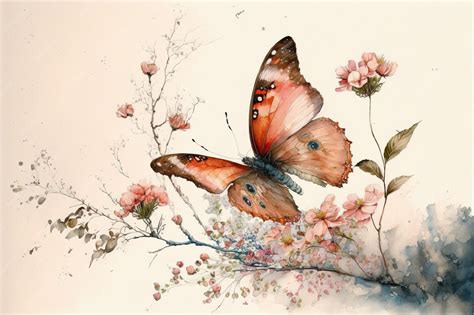 Premium Photo | Watercolor painting of butterfly and flower garden isolated background - painting of butterfly