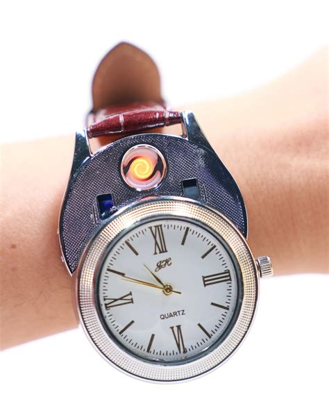 Wrist Watch - USB Chargeable Flameless Metal Lighter with Fully Functi ...