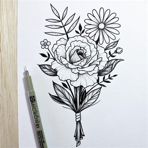 Easy Flower Bouquet Drawing - Drawing Improvement Challenges