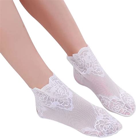 Buy WKLOUYHE Women Liner Flower Patterned Short Silk Stockings ...