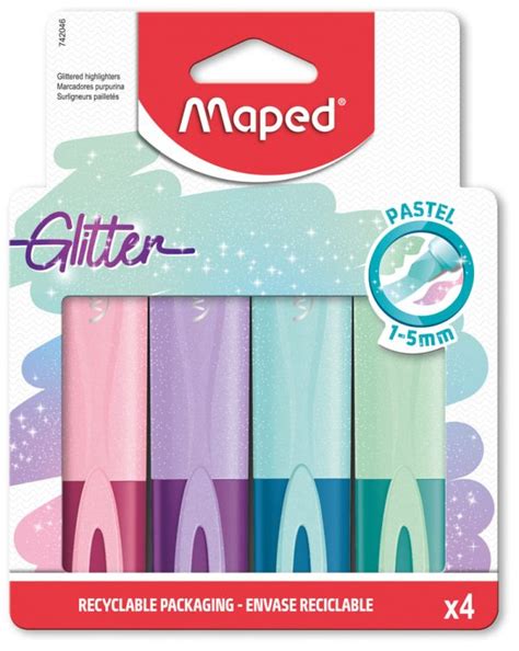 GLITTER CLASSIC HIGHLIGHTER X4 CARDBOARD POUCH PASTEL COLORS – Maped India