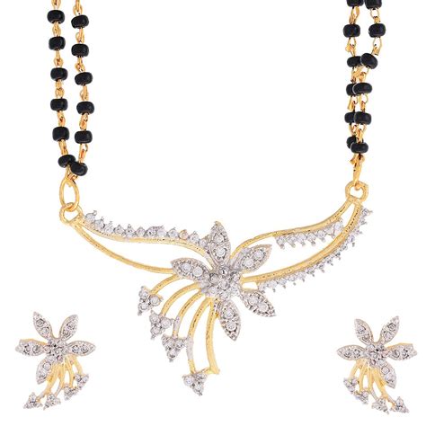 Buy KENNICE Gold-Plated White American Diamond Studded Mangalsutra with ...