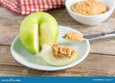 Green Apple with Peanut Butter. Stock Image - Image of food, sweet ...
