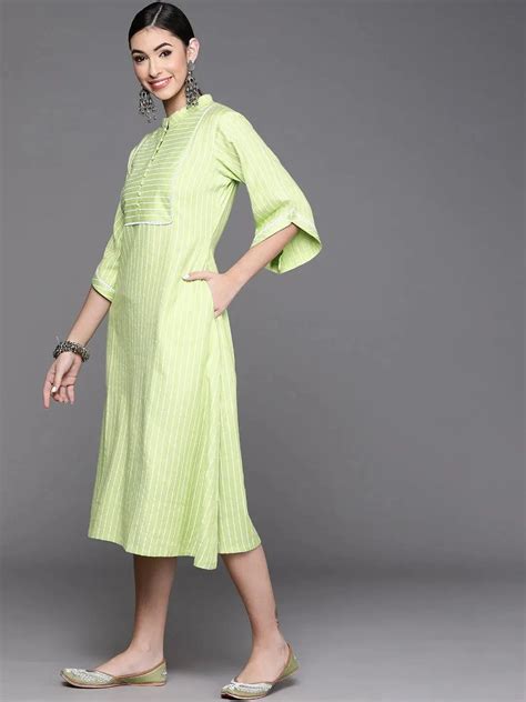 Buy Green Striped Cotton Dress Online at Rs.949 | Libas