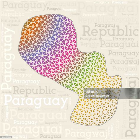 Paraguay Map Design Country Names In Different Languages And Map Shape ...