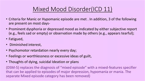 Mood disorders DSM 5 and ICD 11 | PPTX