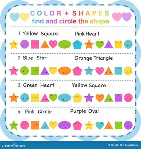 Color and Shapes, Find and Circle the Shapes, Color Shape Stock Vector ...