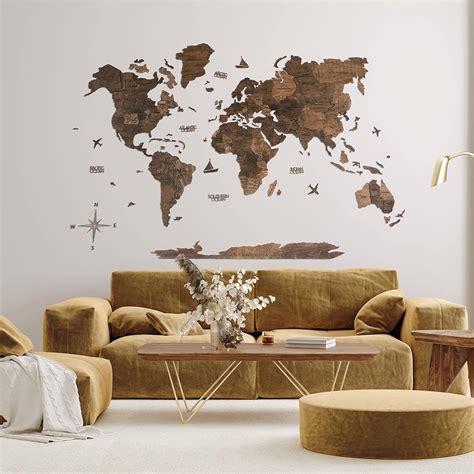 ENJOY THE WOOD 3D Wood World Map Wall Art Large Wood Wall Décor ...