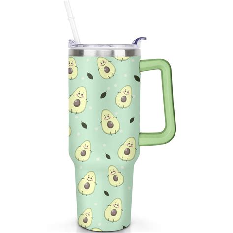 40oz Avocado Tumblers with Lids Straws Vacuum Insulated for Hot/Cold Avocado Tumbler with Handle ...