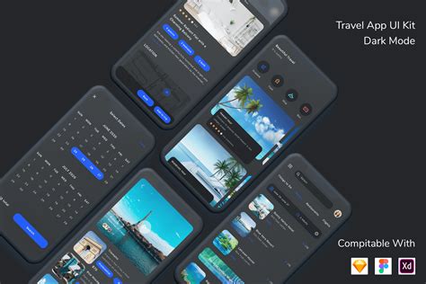 Travel App UI Kit Dark Mode Graphic by betush · Creative Fabrica