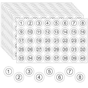 CVANU Self- Adhesive 12 Sheets Vinyl 1-40 Number Waterproof Stickers ...