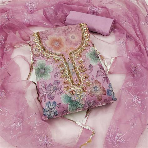 Pink Delight Floral Printed With Moti & Sequins Handwork Viscose Dress