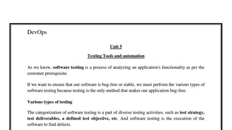 DevOps Unit 5: Testing Tools & Automation Overview for CSE - Studocu