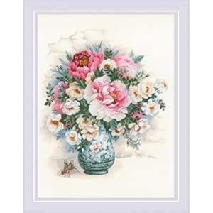 RIOLIS 1816 Cross Stitch, Peonies and Wild Roses (18 Count) : Amazon.in ...