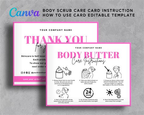 Body Butter Instruction Card, How to Use Body Butter, Thank You Card for Whipped Body Butter ...