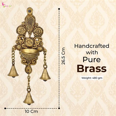Brass Wall Mount Diya with 3 Hanging Bells – Traditional Design | 26.5 ...