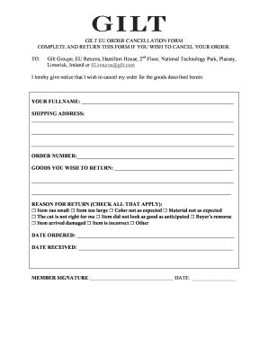 Order Cancellation Form Templates | pdfFiller