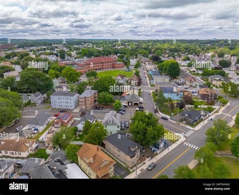 South Lawrence historic city by Merrimack River aerial view including ...