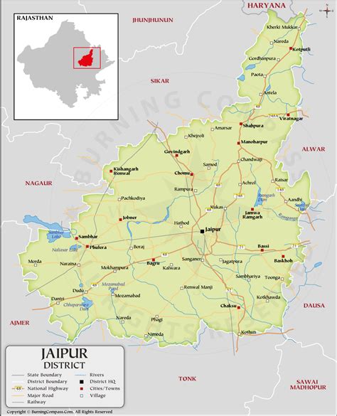 Jaipur District Map, Rajasthan, India