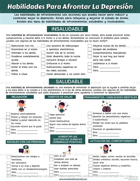 Coping Skills For Depression Worksheet (Spanish Version) – Mental ...